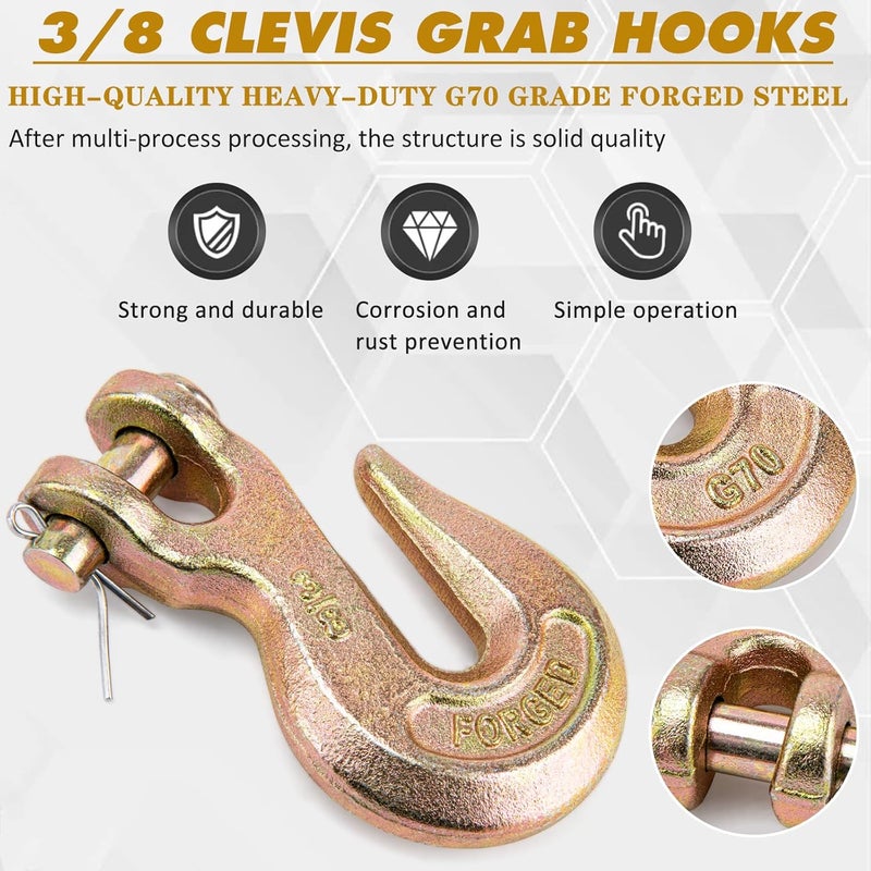 9TH SHOP 3/8 Chain Hook, Chain Hooks 3/8 Heavy Duty, 6600Lbs G70 Clevis Grab Hook 3/8 Inch for Trailer Truck Tow Chain Transport -Yellow Chromate Finish (4 Pack) - Image 3